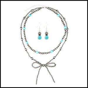Navajo Pearl Bow Jewelry Set Western Turquoise Necklace Earring Boho
